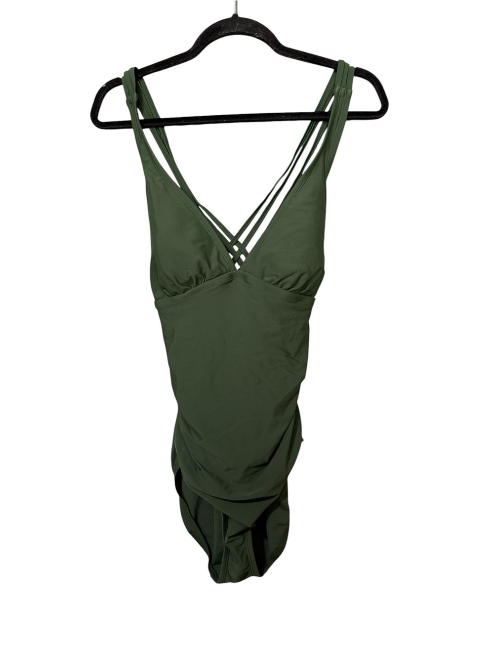 Kona Sol One Piece Swimsuit Strappy Open Back Olive Green Size L